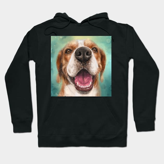 Painting of an Adorable Smiling Beagle on Green Background Hoodie by ibadishi